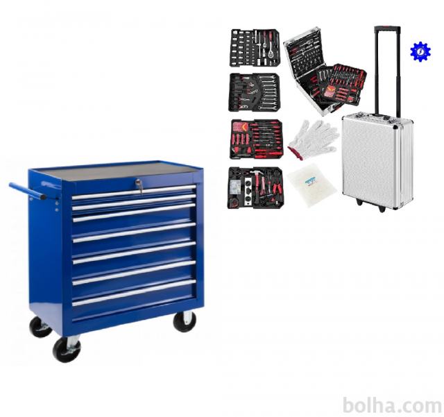 Kovček z orodjem + kovinski voziček za orodje