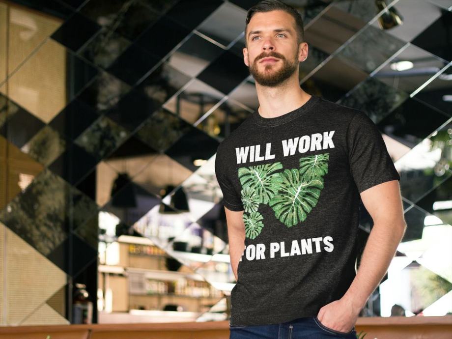 Unikatna Majica Will work for plants (monstera) več velikosti/več barv