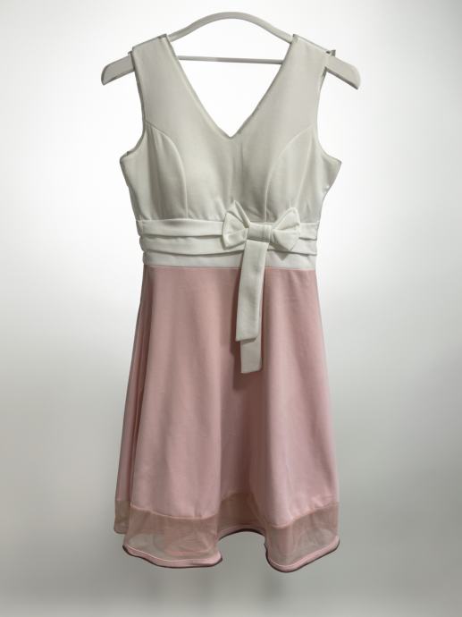 Elegantna belo-roza kratka obleka
