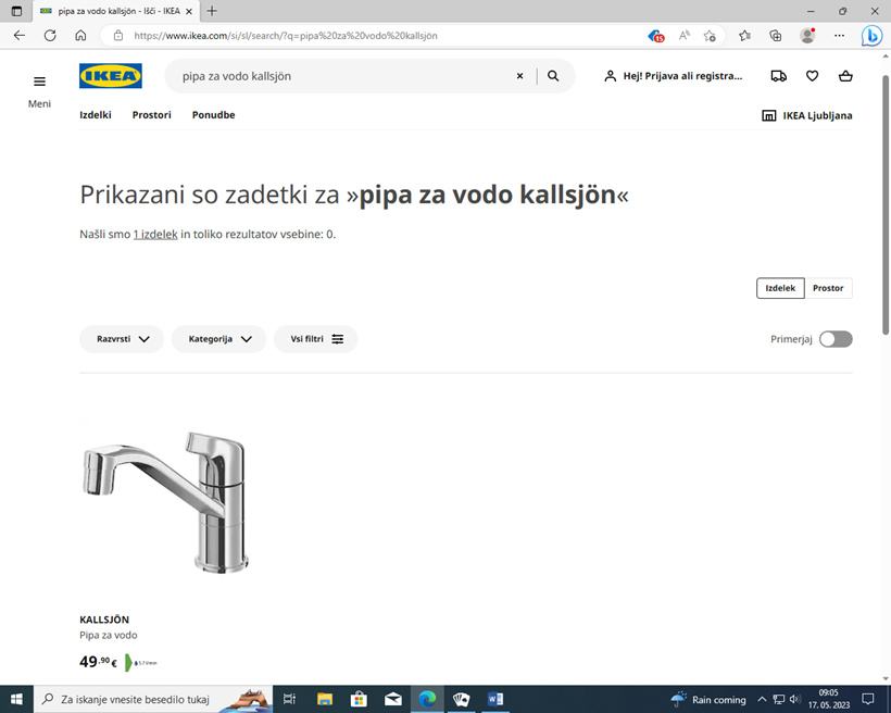 Kromirana pipa za vodo Ikea Kallsjon