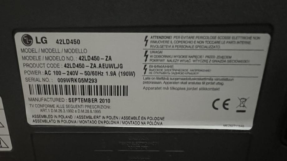 Staffa Guida Supporto TV Originale LG Per Modello 42LD450 - Ricambio Nuovo