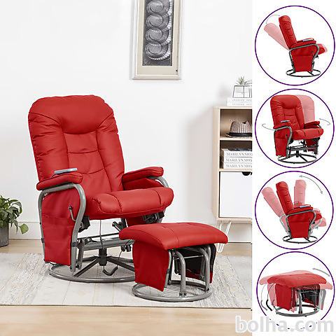 vidaXL Masažni fotelj s stolčkom za noge rdeče umetno usnje