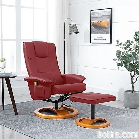 vidaXL Masažni stol s stolčkom za noge umetno usnje vinsko rdeč