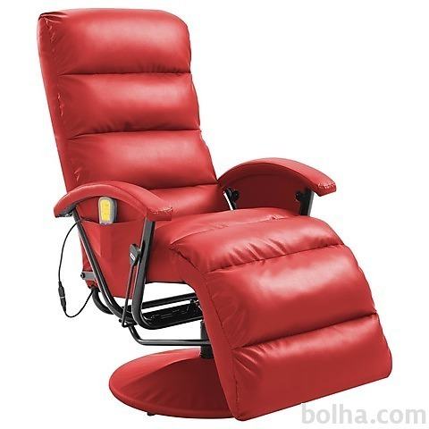 vidaXL Masažni TV fotelj rdeče umetno usnje