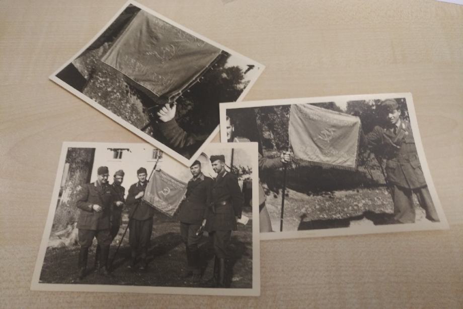 3 x foto fašistov in zasežen prapor partizanskega bataljona