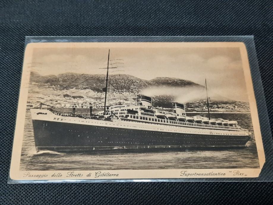Kartica ladja Rex potopljena pri Kopru potovalna žig ladijske pošte