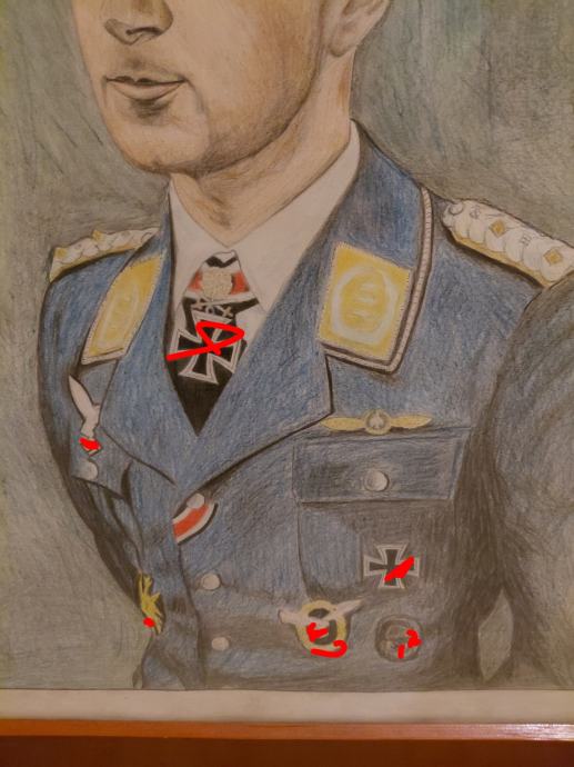 Originalna ročna risba (barvice) – Werner Mölders – Luftwaffe ace