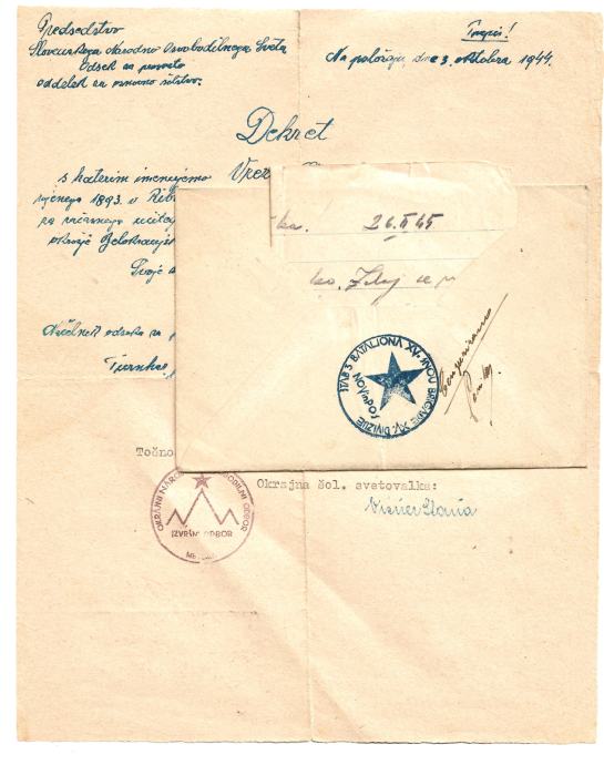 PARTIZANSKA POŠTA, UČITELJ, SUHOR, GORJANCI, BELA KRAJINA, 1944