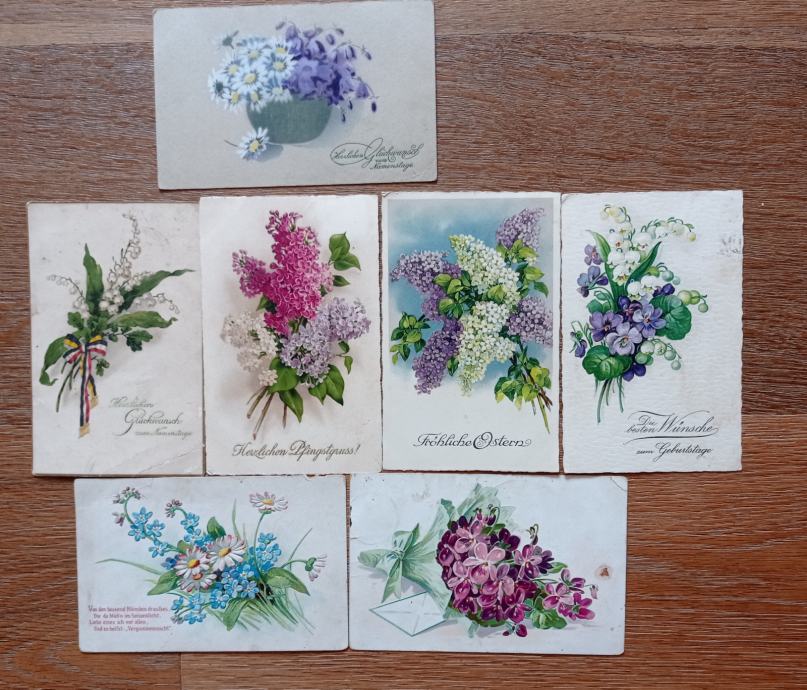 Razglednice,  rože, iz leta 1915-1935, 7 kom.