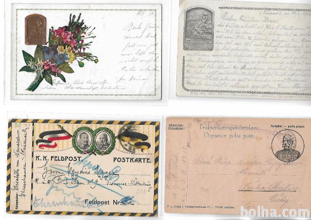 Štiri dopisnice iz prve svetovne vojne- pisane in poslane