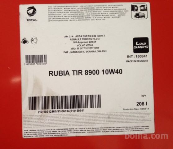 TOTAL RUBIA TIR 8900 10W40 20L, 208L