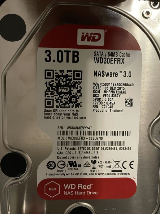 NAS HDD Trdi disk 2X WD WD30EFRX Red 3TB brezhiben