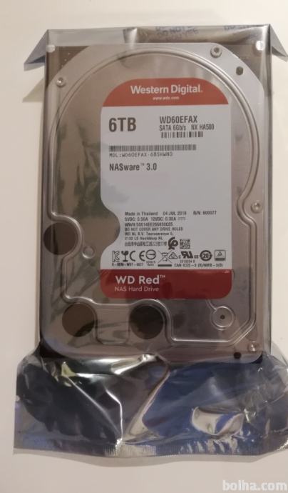 Trdi Disk WD Red 6TB 3,5" SATA3 256MB 5400rpm (WD60EFAX)