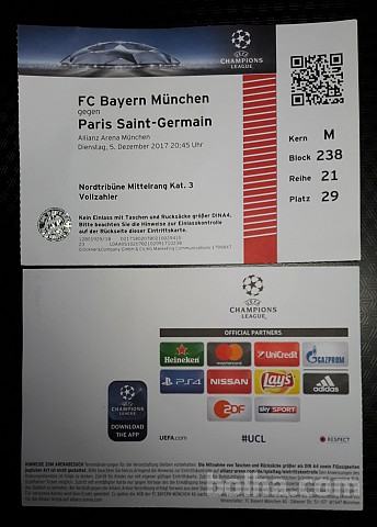 Liga Prvakov vstopnica Bayern Paris Saint Germain 5.12.2017
