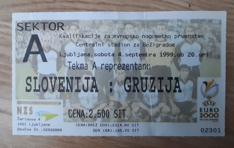 Nogometna vstopnica Slovenija : Gruzija  4.9.1999 EURO 2000