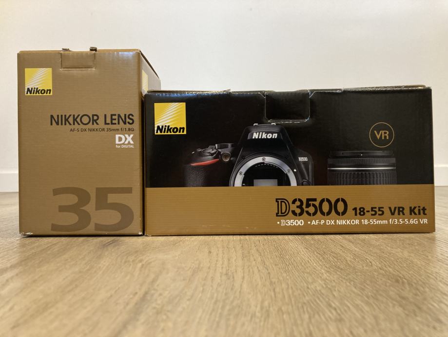 Nikon d3500 18-55 VR kit + dodaten Nikkor objektiv + nahrbtnik Lowepro