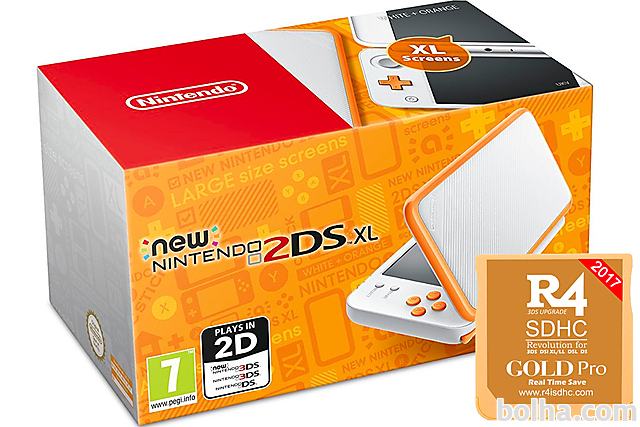 New Nintendo 2DS XL oranžen + R4i Gold v2019 + Face Riders + microS...