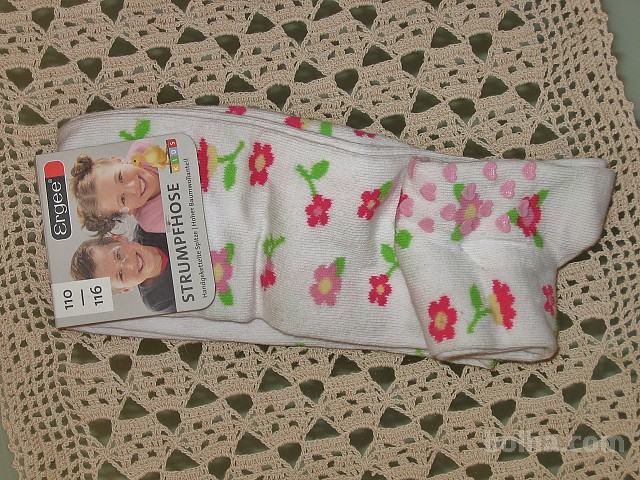 Nove otroške hlačne nogavice št.110/116 -bele z rožicami