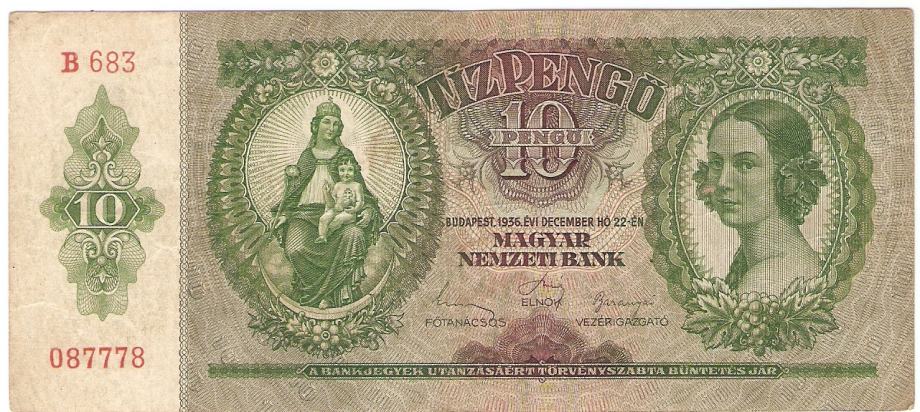 BANKOVEC 10 pengo 1936 Madžarska