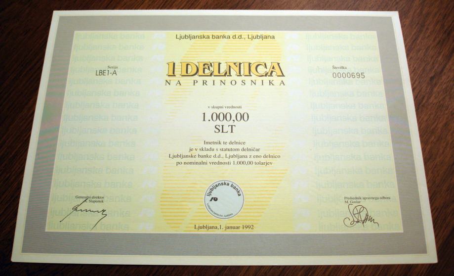 Delnice Ljubljanske banke d.d., Ljubljana - 1992