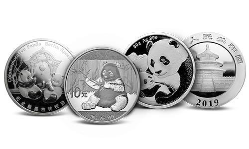 Lot različnih numizmatičnih srebrnikov Kitajski Panda Lunar 1 Lunar 2