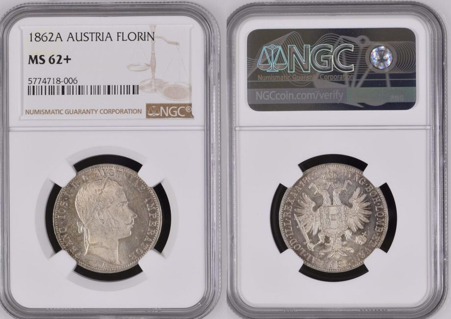 Srebrnik 1 Florin / Gulden 1862 A Franz Joseph MS62+