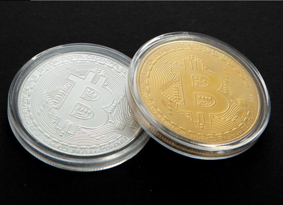 Zbirateljski - Okrasni Kovanec Bitcoin - Srebrne in Zlate barve