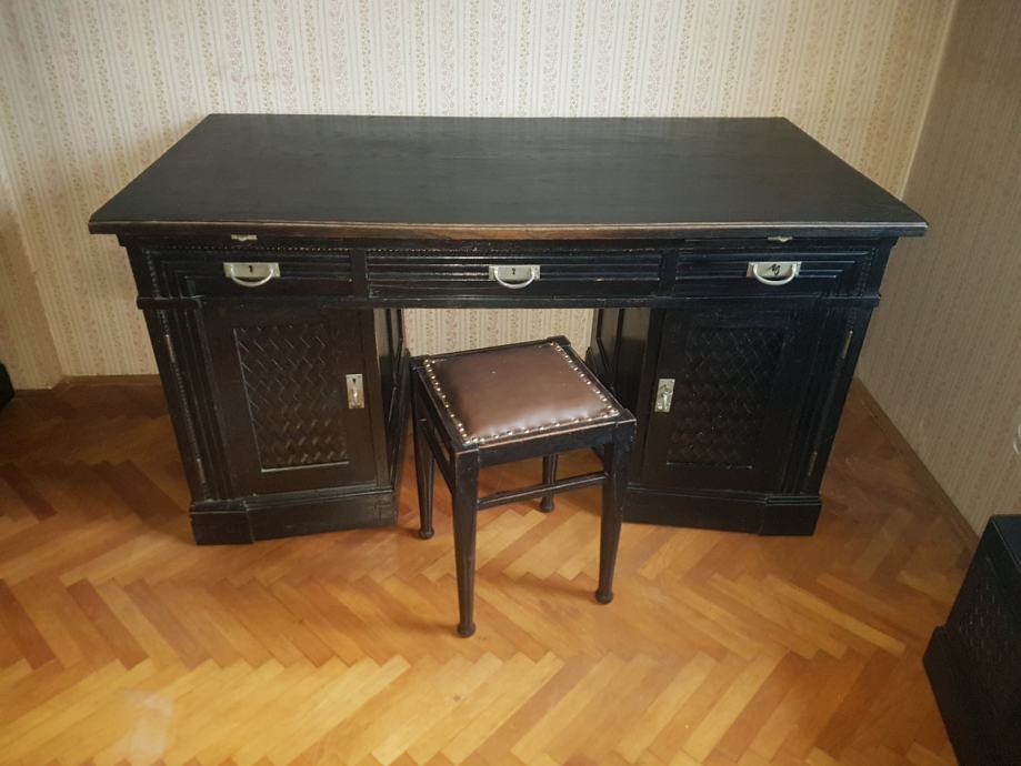 Črna starinska Pisarna (Omara, miza, stol in omarica)