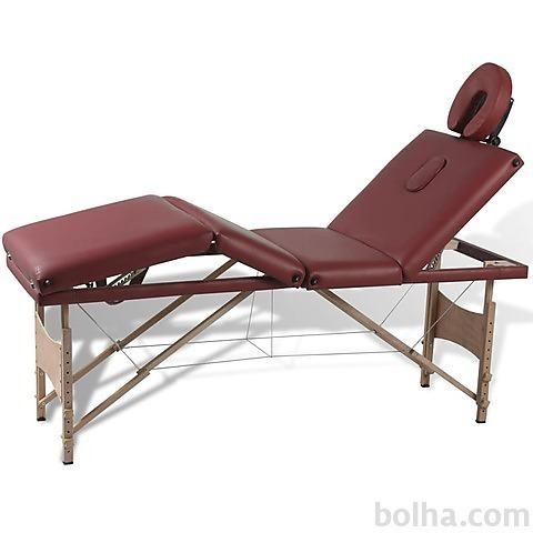 vidaXL Rdeča zložljiva masažna miza s 4 območji in lesenim&period;&...