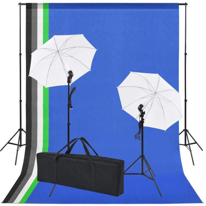 Komplet za fotografski studio: 5 barvnih ozadij in 2 dežnika