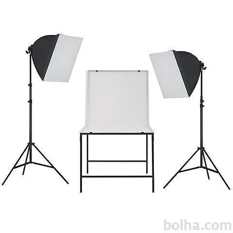 vidaXL Fotografski studijski komplet za osvetlitev s fotografsko mizo