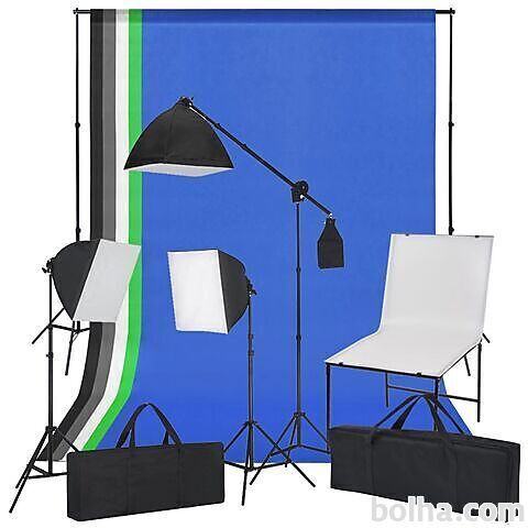 vidaXL Komplet za fotografski studio z mizo&comma; osvetljavo in oz...