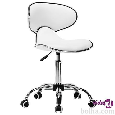 vidaXL Vrtljiv salonski spa stolček umetno usnje bele barve
