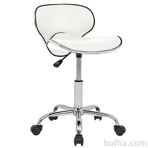 vidaXL Vrtljiv salonski stolček umetno usnje bele barve