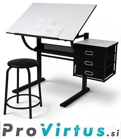 Risalna miza s stolom in predalnikom črna / www.provirtus.si