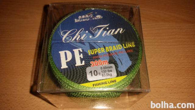 ribiška vrvica zelena/siva pletena 300 m 0,60 mm