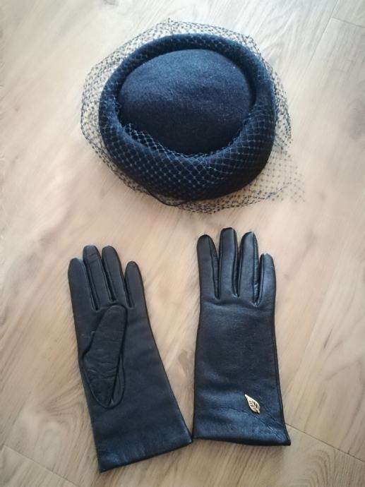 NOVE usnjene črne rokavice in BARETKA z mrežico