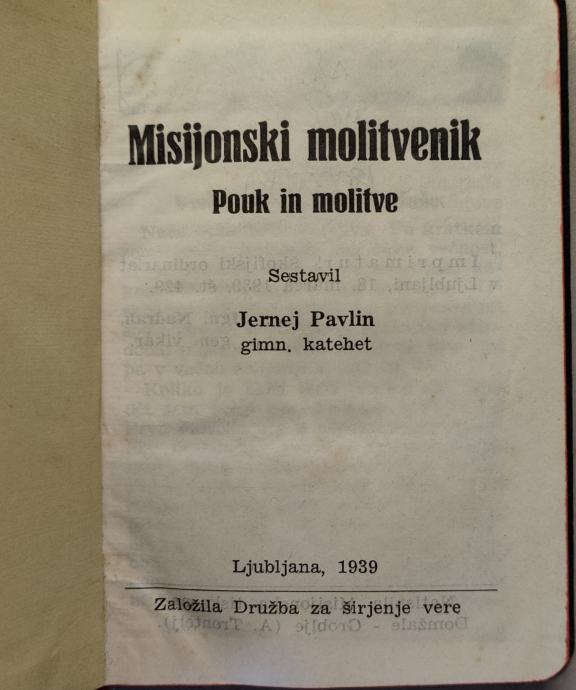 Misijonski molitvenik : Jernej Pavlin, 1939