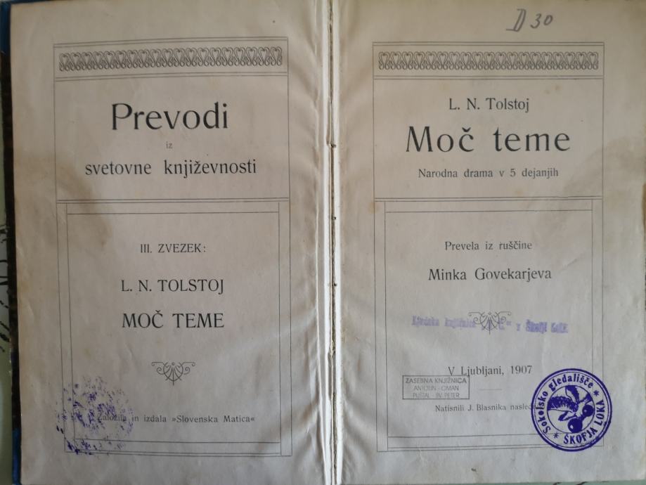 Moč teme narodna drama v 5 dejanjih / L. N. Tolstoj, 1907