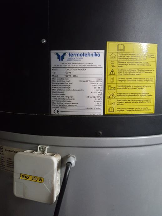 Toplotna črpalka za sanitarno vodo 300l