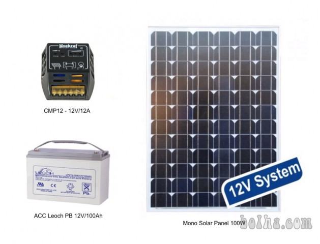 KIT Solarni Panel 100W, ACC Baterija AGM PB 100AH, Steca 10A