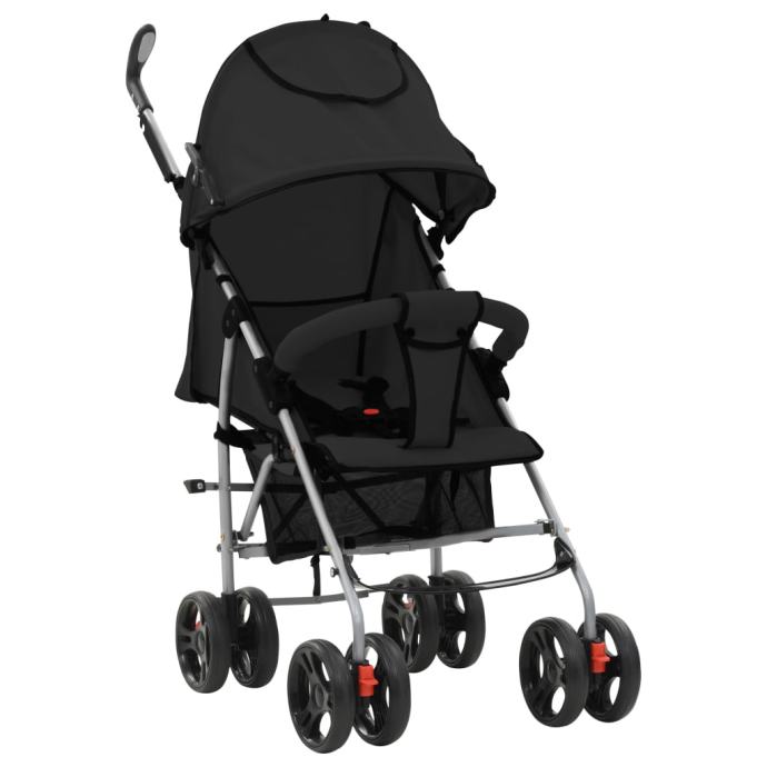 Otroški voziček 2 v 1 zložljiv jeklo črn