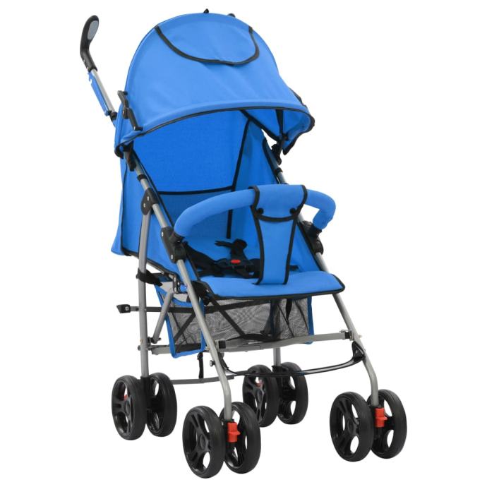 Otroški voziček 2 v 1 zložljiv jeklo moder