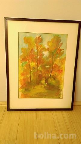 Akvarel gozd jeseni