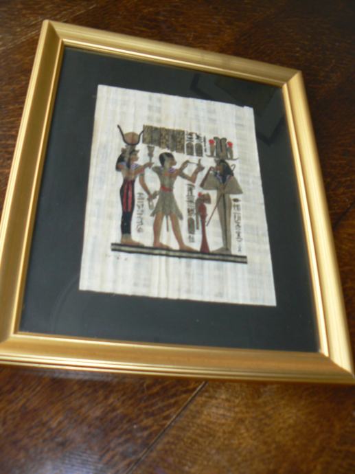 Slika - papirus v rjasto zlatem okvirju. vel.35x42x2,3 cm, brezhibna