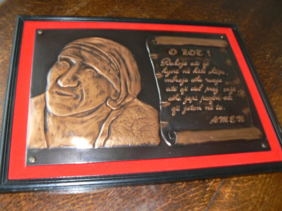 Slika z bakreno ploščo mati Terezija+citat v relief izdelavi,brezhibna