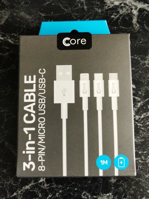 Core 3v1 kabel USB-a USB-c in 8pin Apple iPhone