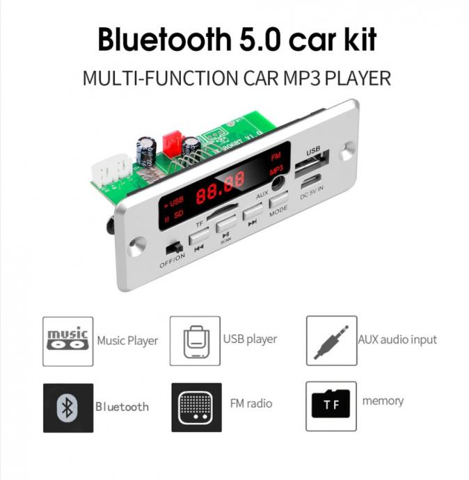 DC 12V 2X25W (HiFi Stereo) Amplifier, Bluetooth MP3 WMA Decoder Board
