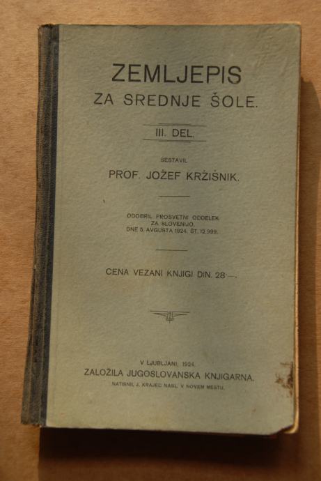 Zemljepis za srednje šole, Ljubljana 1924