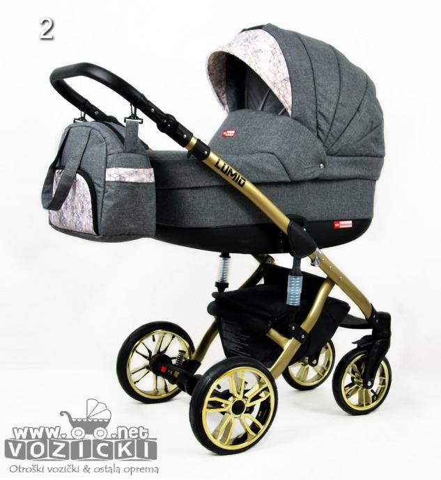 Otroški voziček Baby Lux Lumio 4v1, zlato ogrodje www.vozicki.net